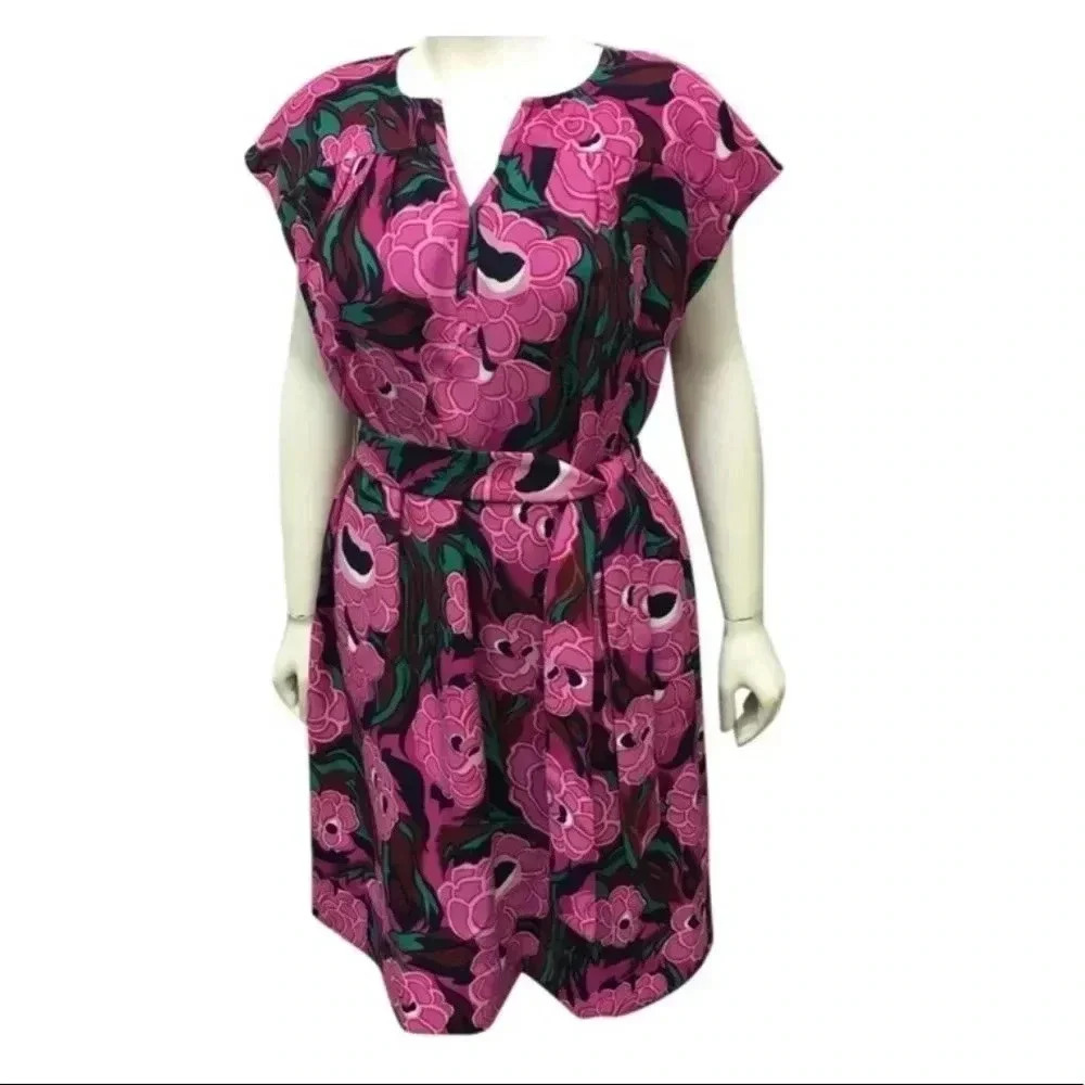 Talbots NWT Pink Green Black Floral Casual Dress Size Small